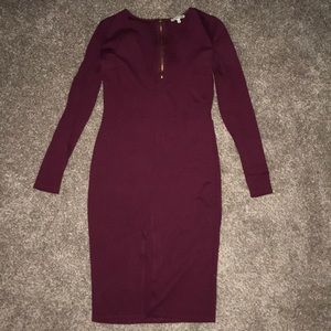 Long sleeve midi dress - merlot color